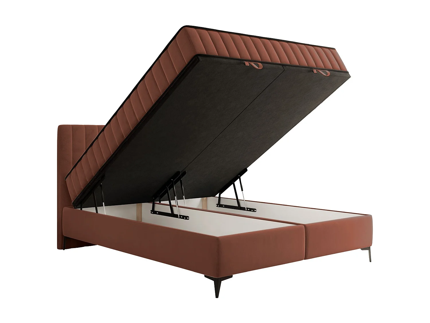 Lit boxspring 180x200 cm avec coffre – velours déperlant – cuivre - MUFASSO