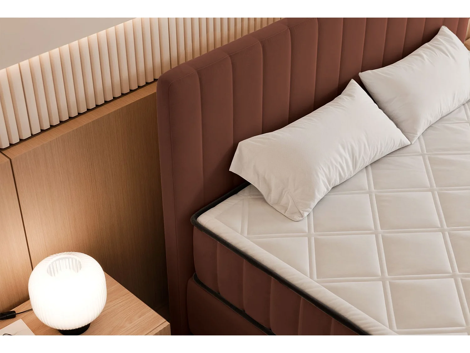 Lit boxspring 180x200 cm avec coffre – velours déperlant – cuivre - MUFASSO