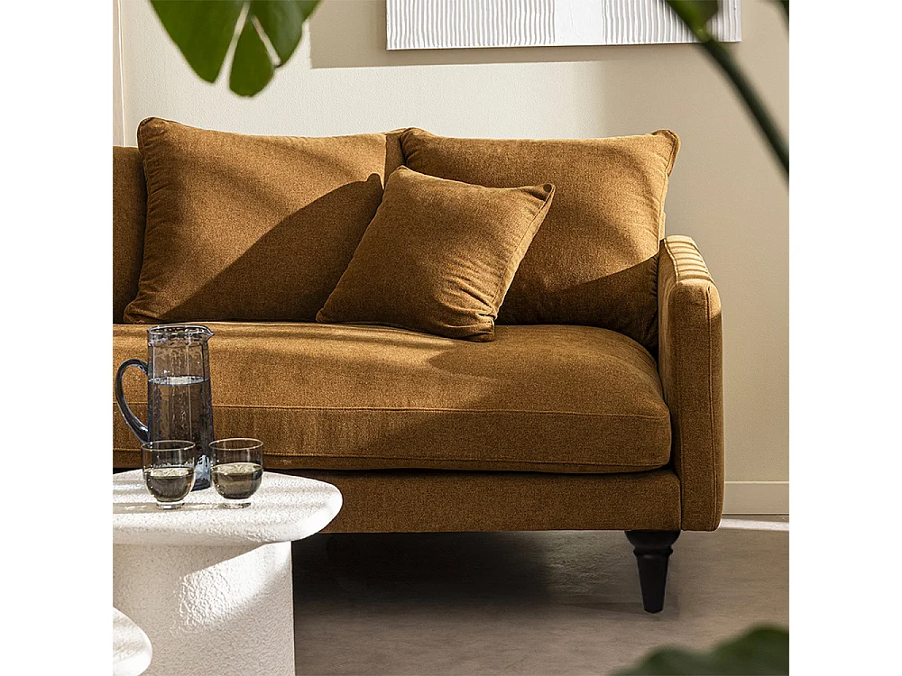 Villabon - Canapé 3 places en tissu pieds tournés - Bronze