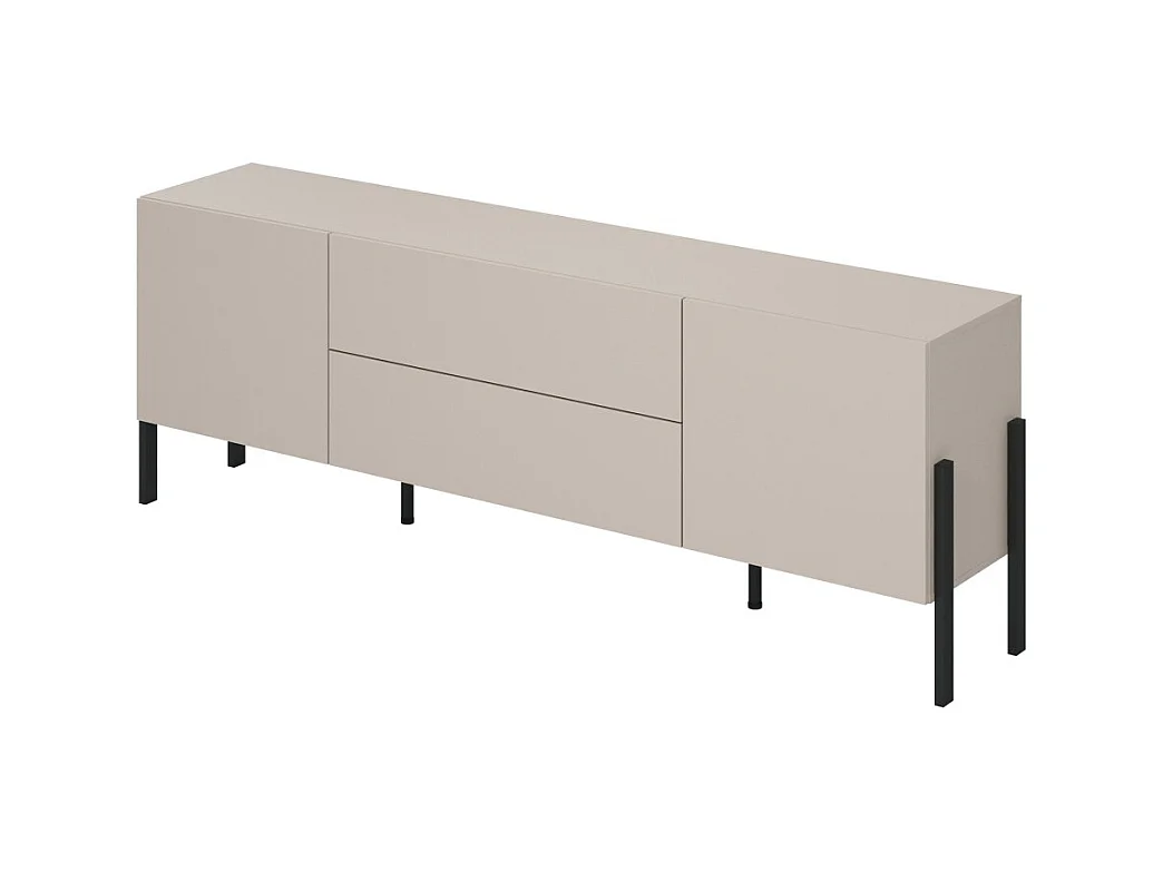 Meuble TV SALMA – 2 portes & 2 tiroirs Push-to-Open – beige & noir mat, 207×70×40 cm