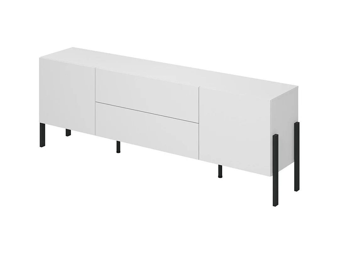 Mueble TV SALMA – 2 puertas & 2 cajones Push-to-Open – Blanco súper mate & negro Mate