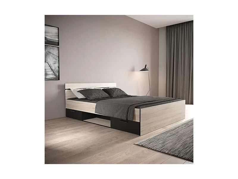 Łóżko Dwuosobowe Michigan 160x200 cm Drewno Beż 2 Szuflady Nisza