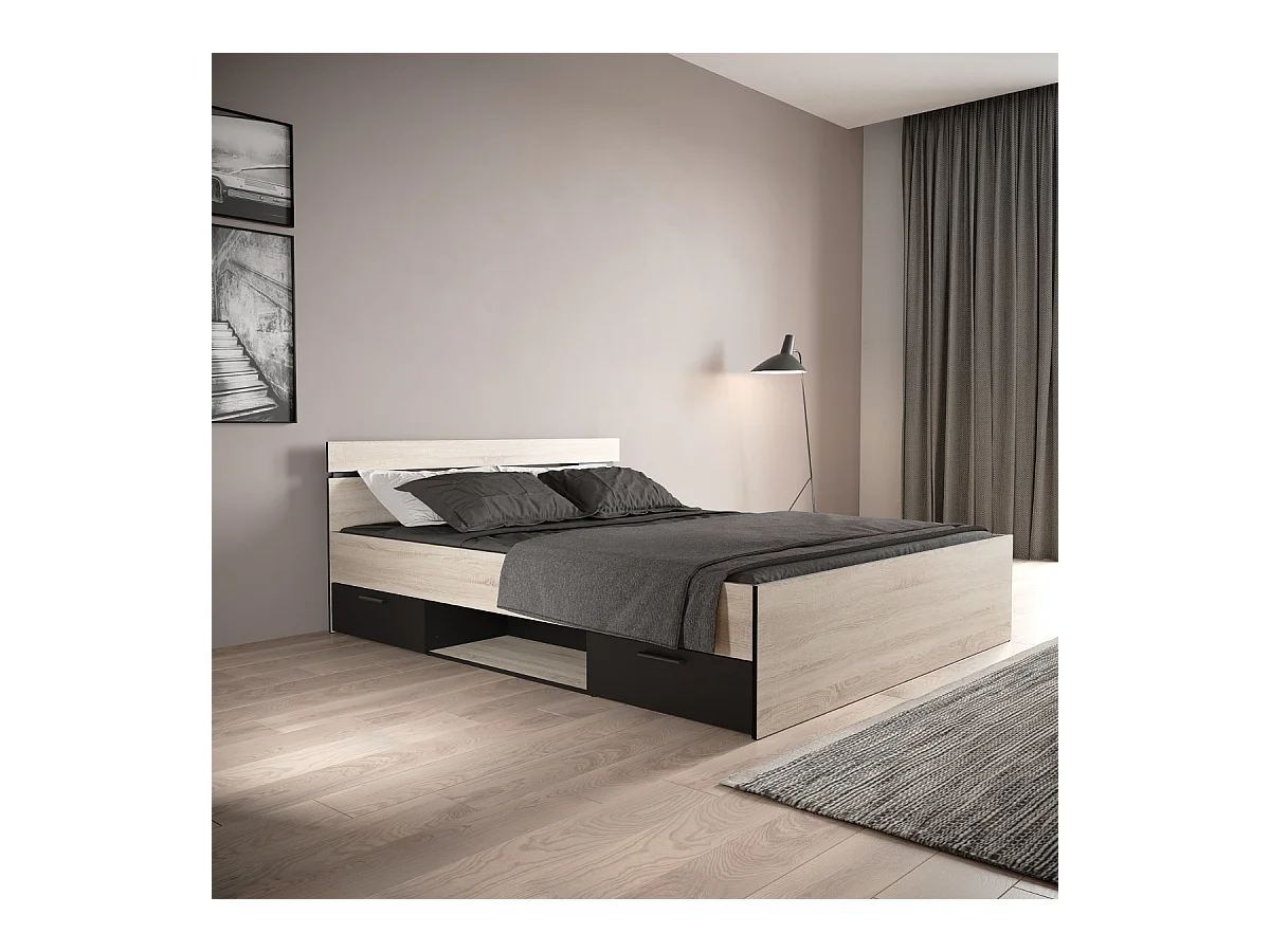 Lit 160x200 cm 2 tiroirs et 1 niche L164,5 cm - MICHIGAN