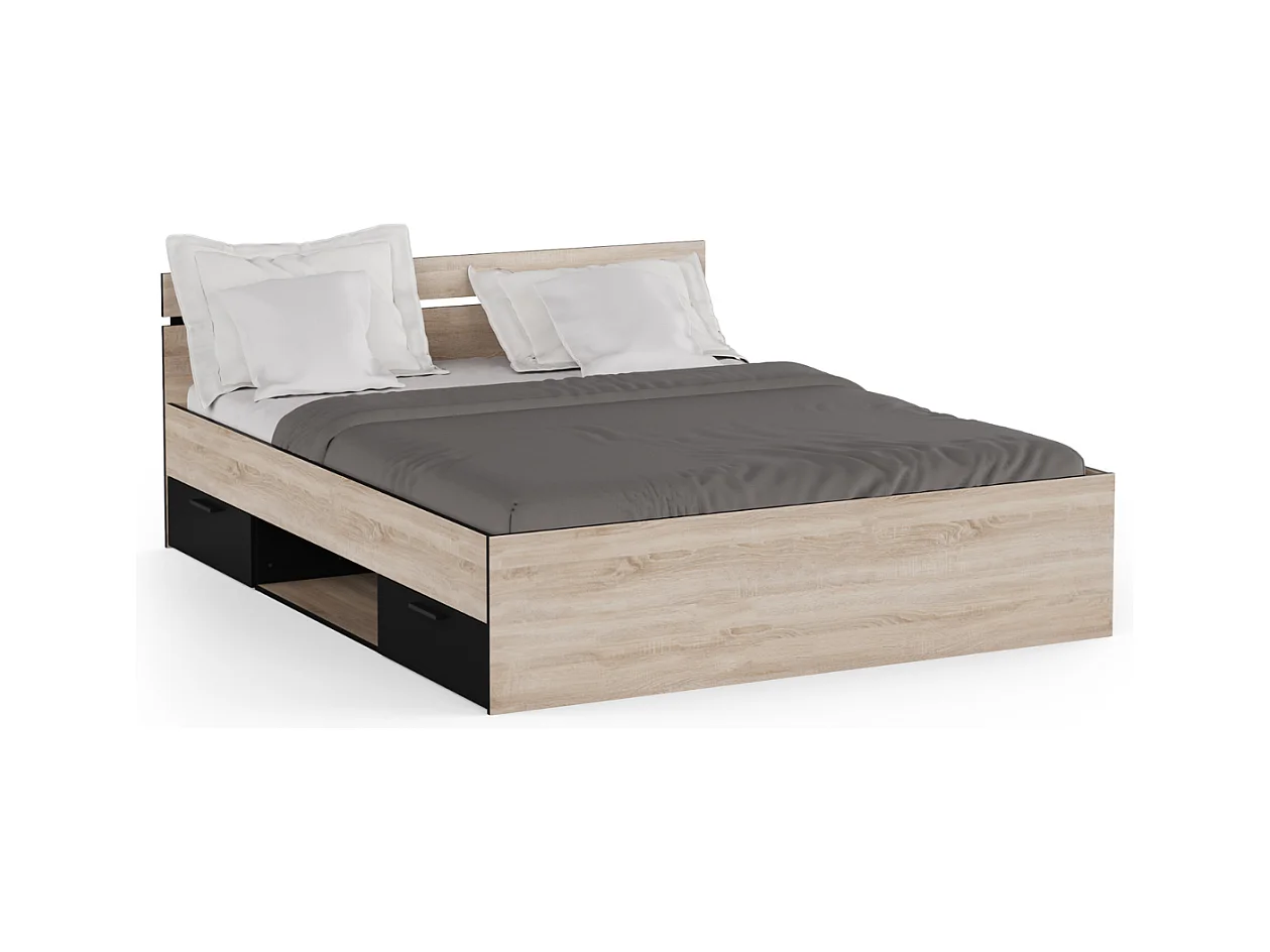 Lit 160x200 cm 2 tiroirs et 1 niche L164,5 cm - MICHIGAN