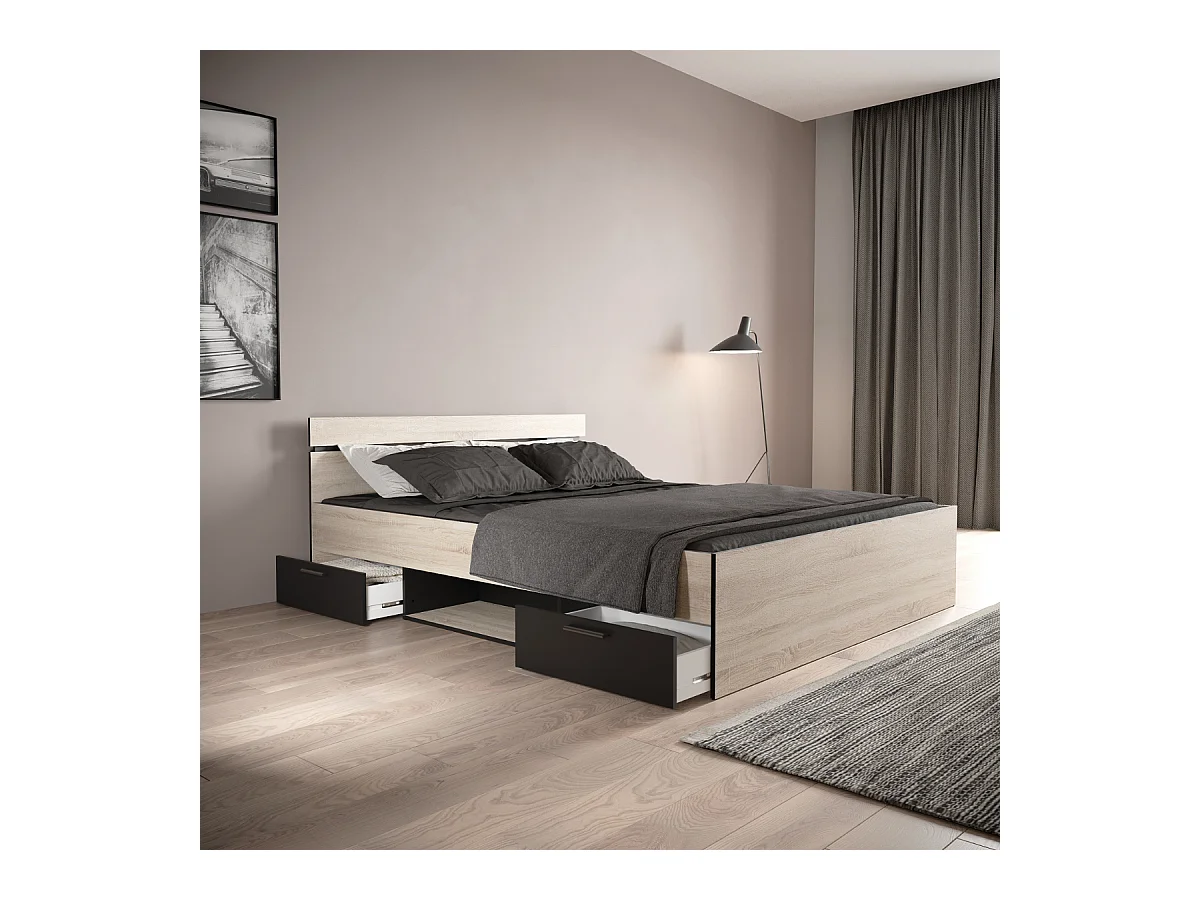 Lit 160x200 cm 2 tiroirs et 1 niche L164,5 cm - MICHIGAN
