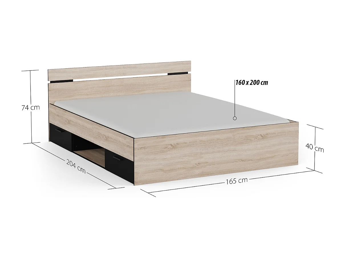 Bed 160x200 cm 2 lades en 1 nis L164,5 cm - MICHIGAN