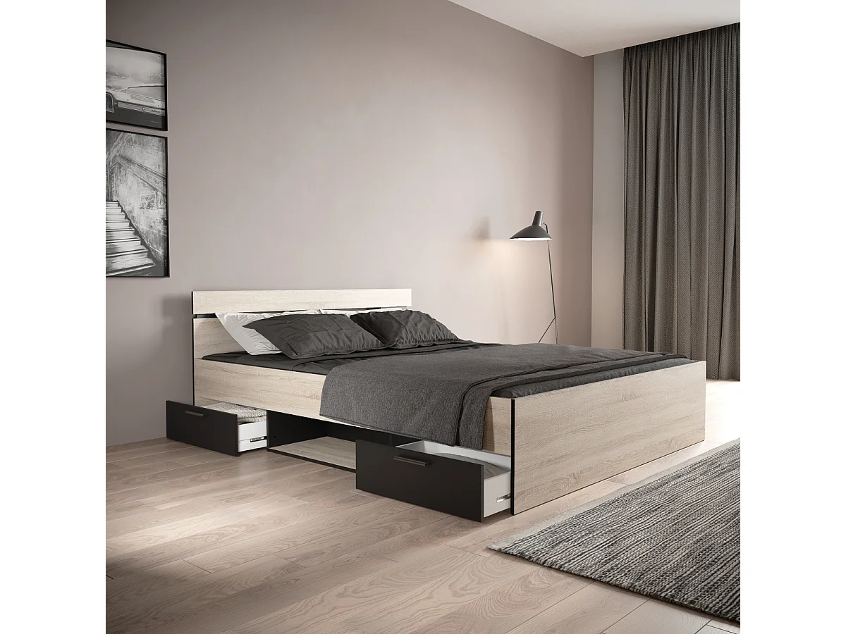 Bed 160x200 cm 2 lades en 1 nis L164,5 cm - MICHIGAN
