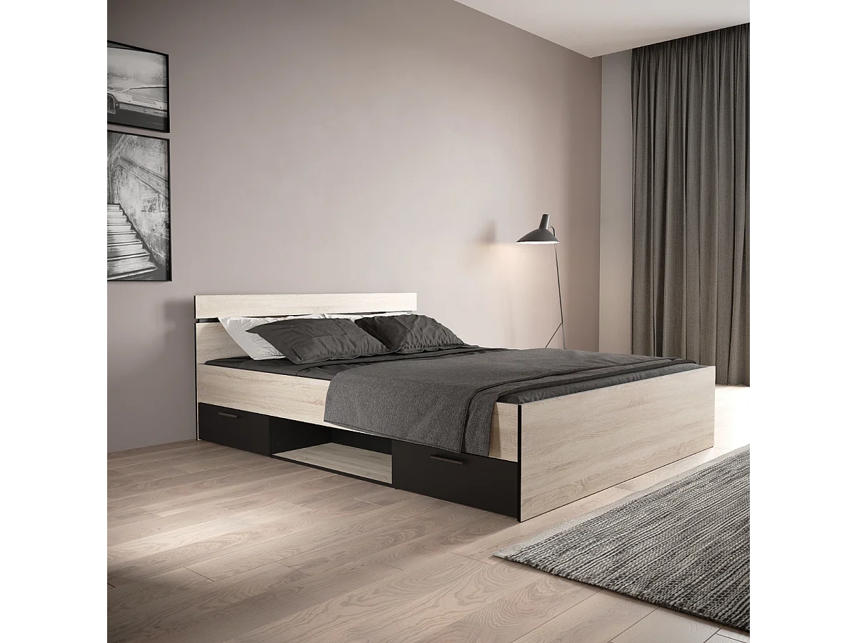 Lit 160x200 cm 2 tiroirs et 1 niche L164,5 cm - MICHIGAN