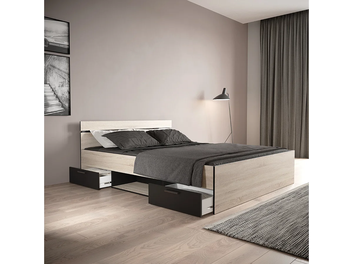 Lit 160x200 cm 2 tiroirs et 1 niche L164,5 cm - MICHIGAN