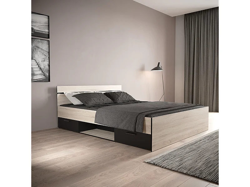 Bed 160x200 cm 2 lades en 1 nis L164,5 cm - MICHIGAN