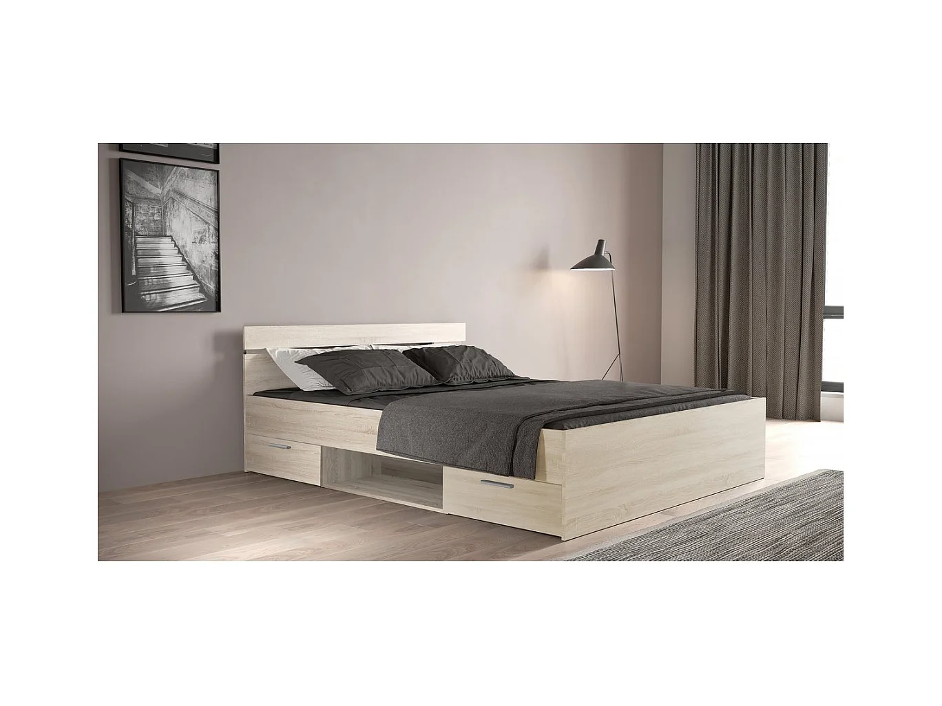 Lit Double en bois "Michigan" - 160 x 200 cm - Marron