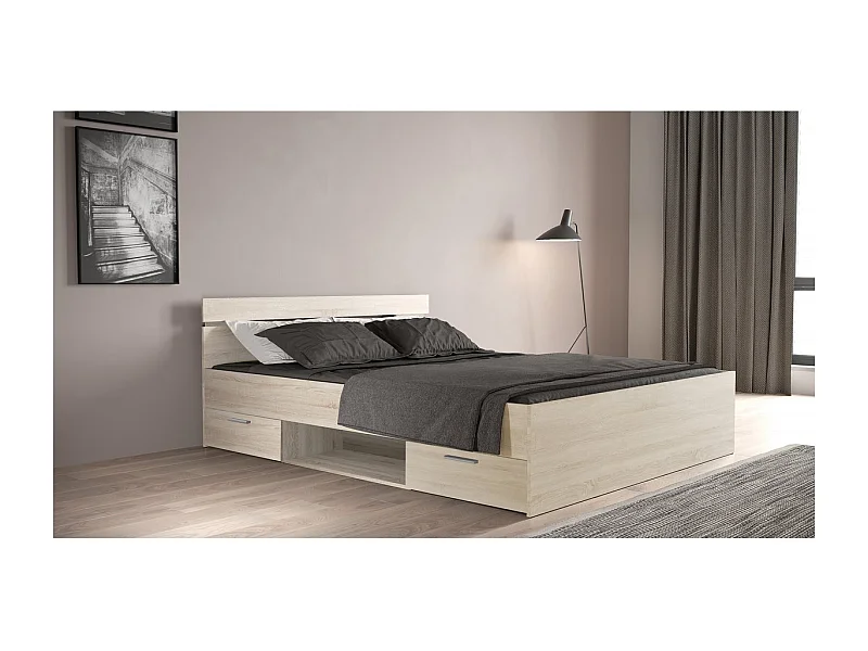 Tweepersoonsbed van hout "Michigan" 160x200 cm Bruin - Modern Design