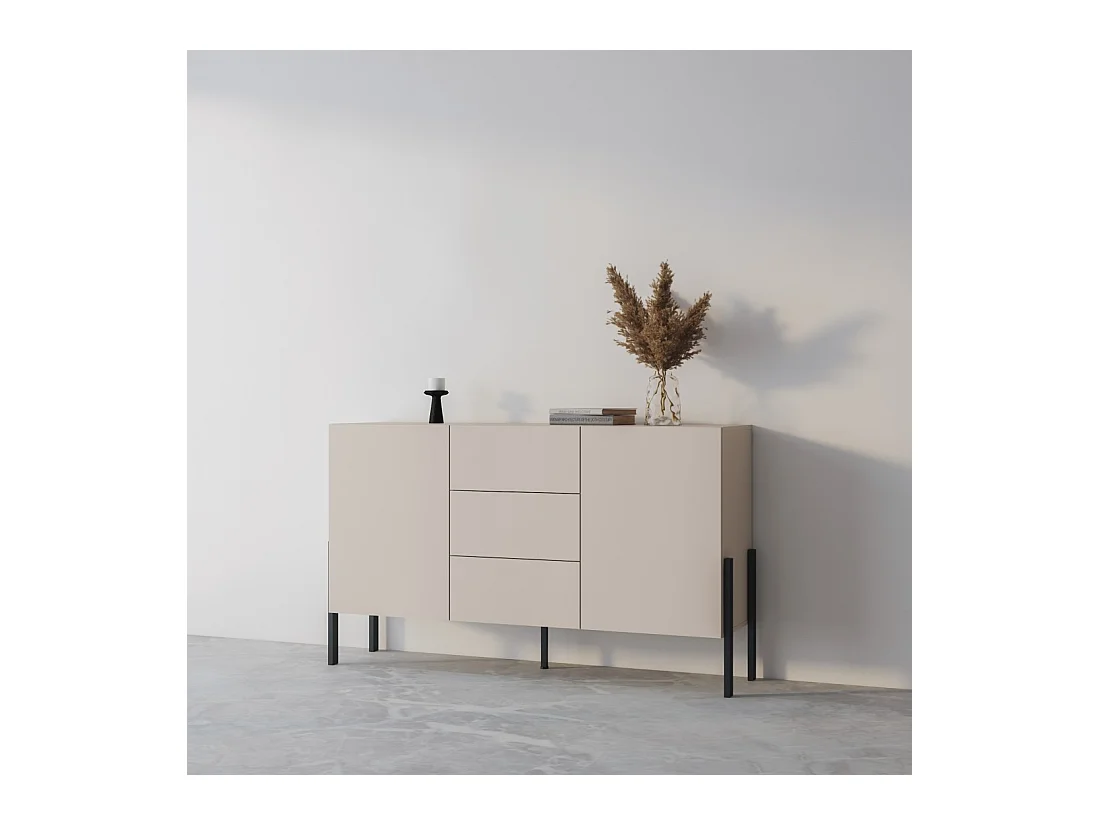 Buffet diseño colección SALMA - 2 puertas & 3 cajones – Beige & negro mate, 154×90×40 cm