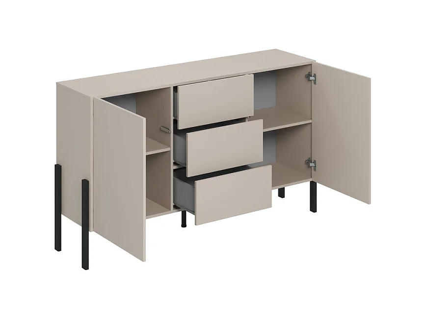 Buffet diseño colección SALMA - 2 puertas & 3 cajones – Beige & negro mate, 154×90×40 cm