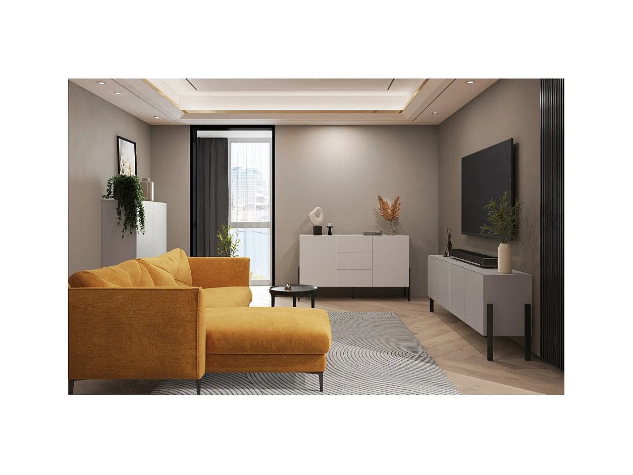 Buffet diseño colección SALMA - 2 puertas & 3 cajones – Beige & negro mate, 154×90×40 cm