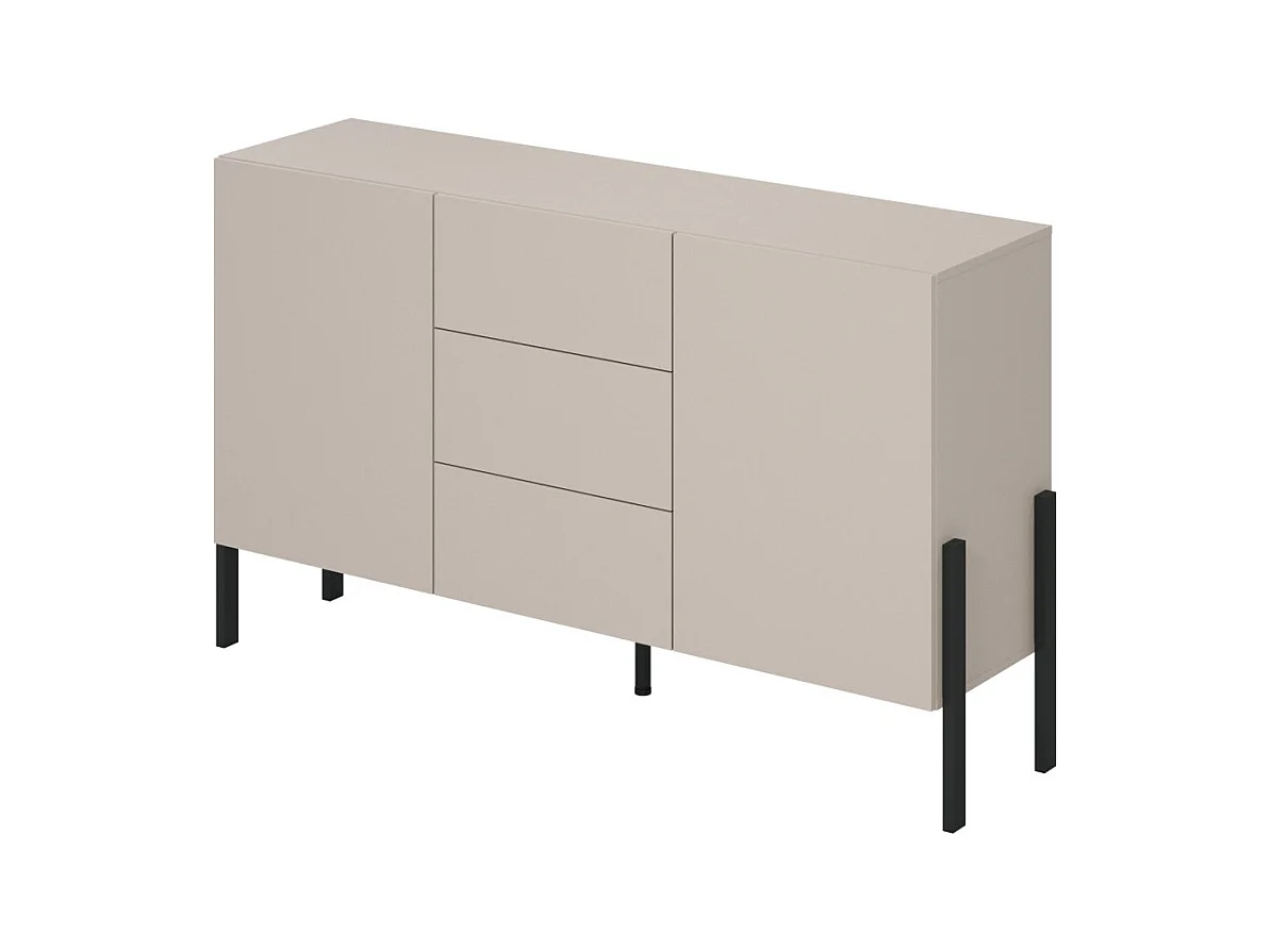 Buffet design collection SALMA - 2 portes & 3 tiroirs – Beige & noir mat, 154×90×40 cm