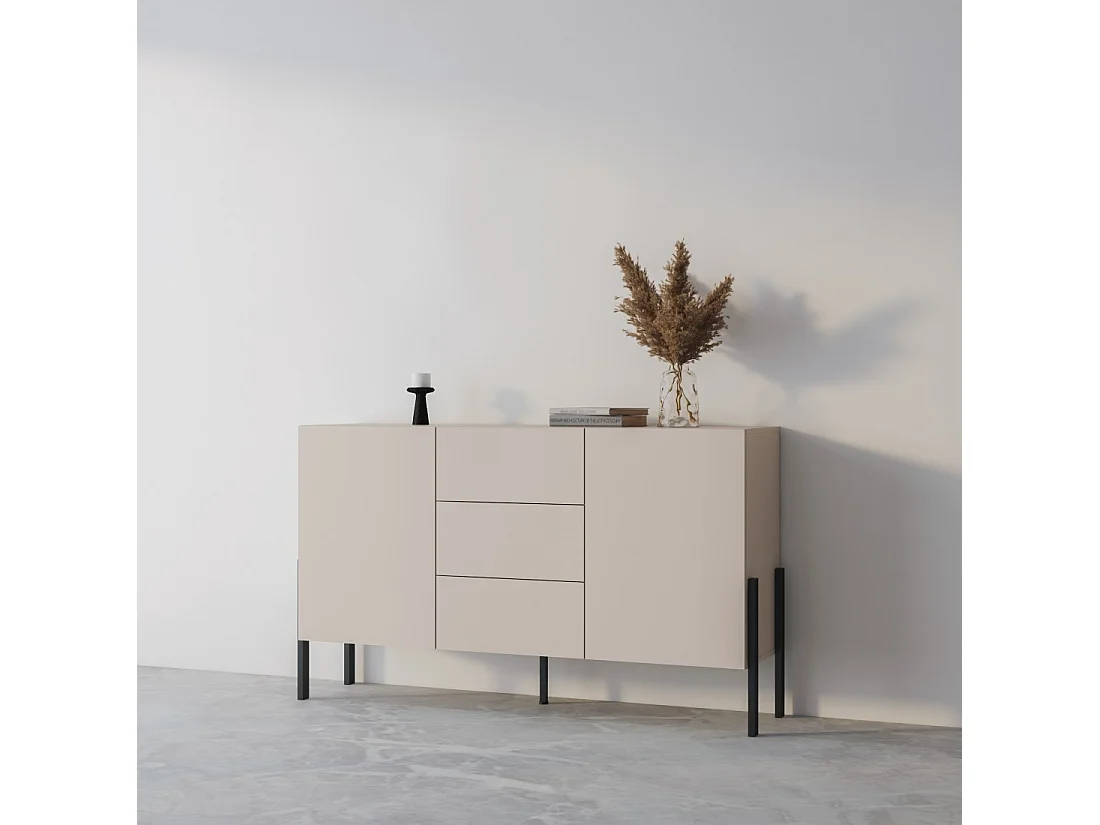 Buffet diseño colección SALMA - 2 puertas & 3 cajones – Beige & negro mate, 154×90×40 cm
