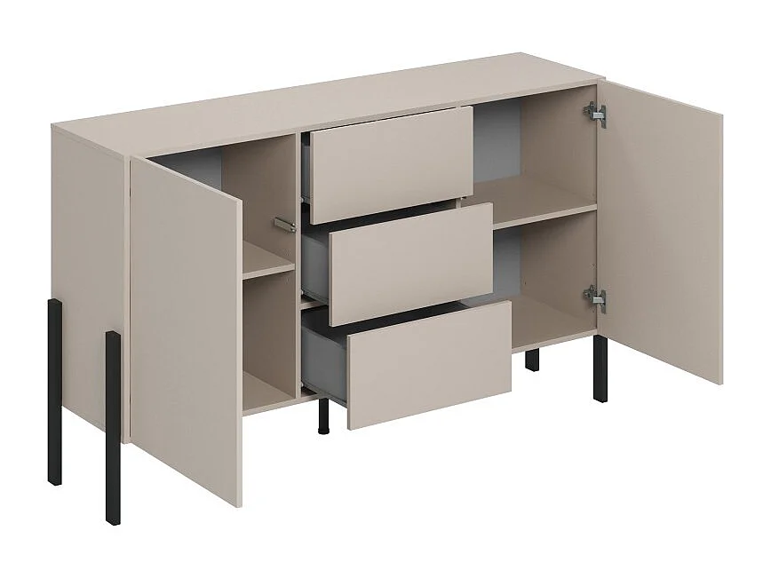 Buffet diseño colección SALMA - 2 puertas & 3 cajones – Beige & negro mate, 154×90×40 cm