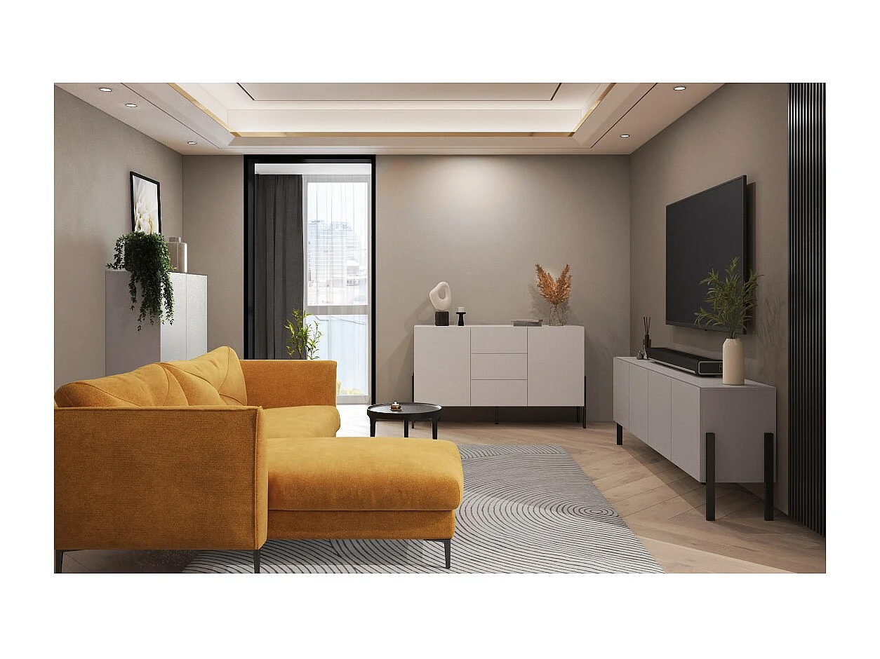 Buffet diseño colección SALMA - 2 puertas & 3 cajones – Beige & negro mate, 154×90×40 cm