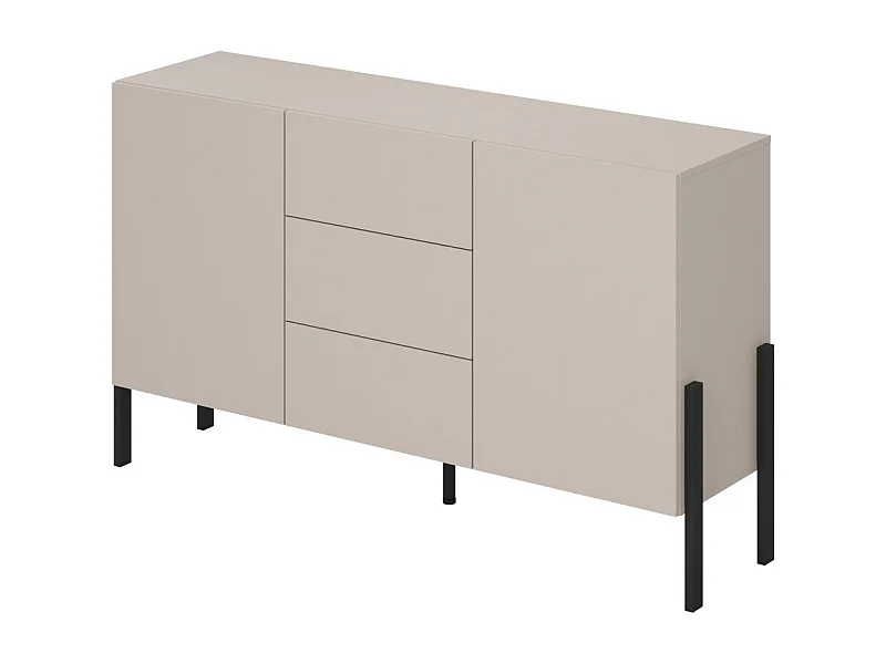 Buffet design collection SALMA - 2 portes & 3 tiroirs – Beige & noir mat, 154×90×40 cm