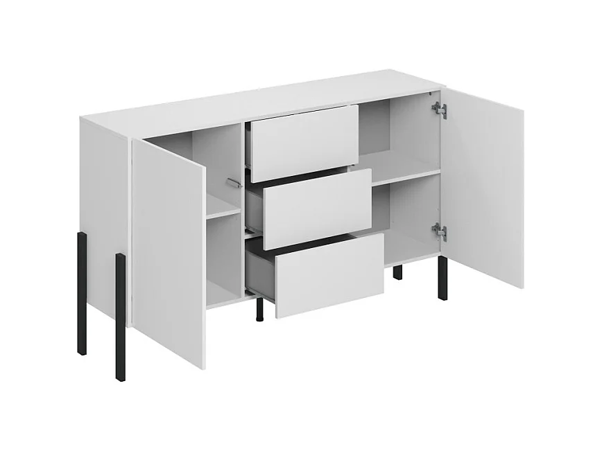 Buffet diseño colección SALMA - 2 puertas & 3 cajones – Blanco super mate & negro mate