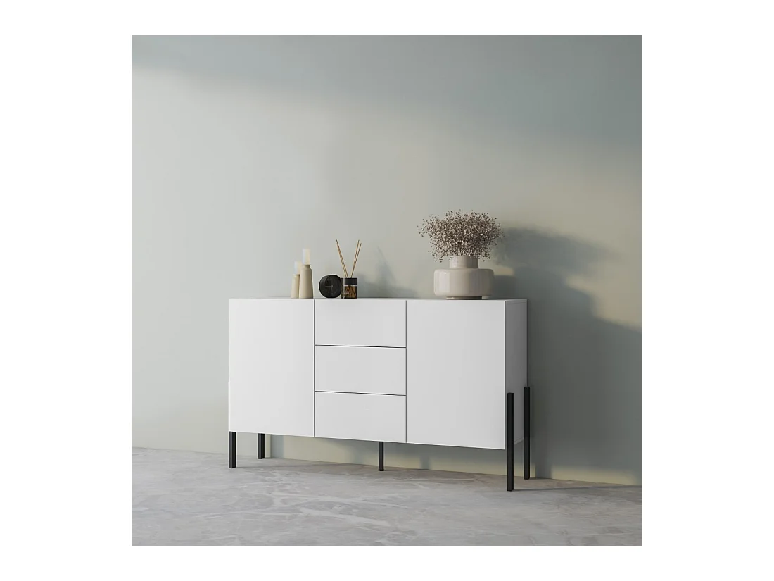 Buffet diseño colección SALMA - 2 puertas & 3 cajones – Blanco super mate & negro mate