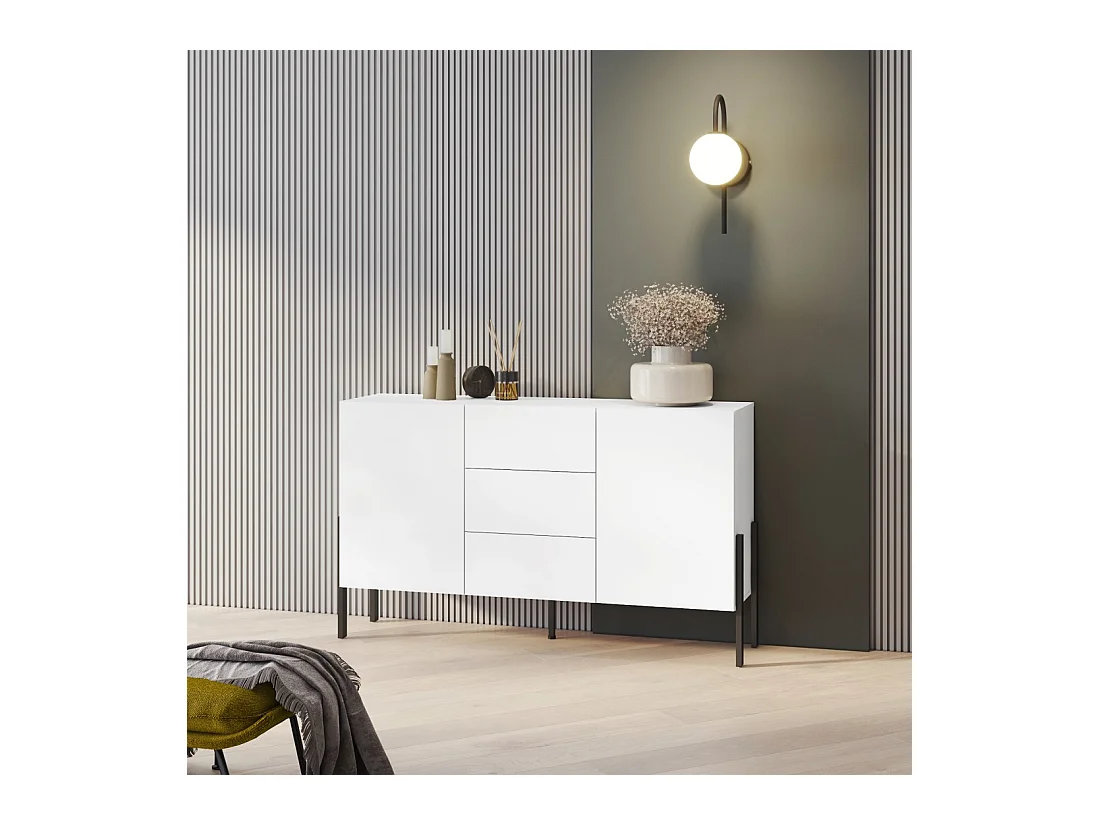 Buffet diseño colección SALMA - 2 puertas & 3 cajones – Blanco super mate & negro mate