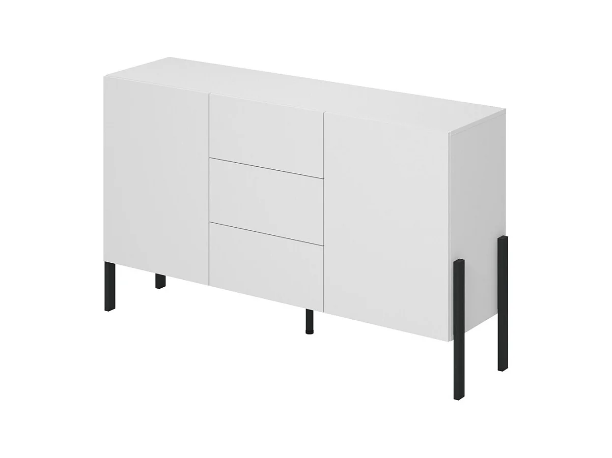 Buffet design collection SALMA - 2 portes & 3 tiroirs – Blanc super mat & noir mat
