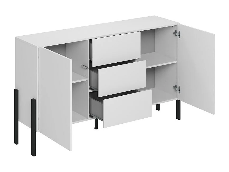 Buffet diseño colección SALMA - 2 puertas & 3 cajones – Blanco super mate & negro mate