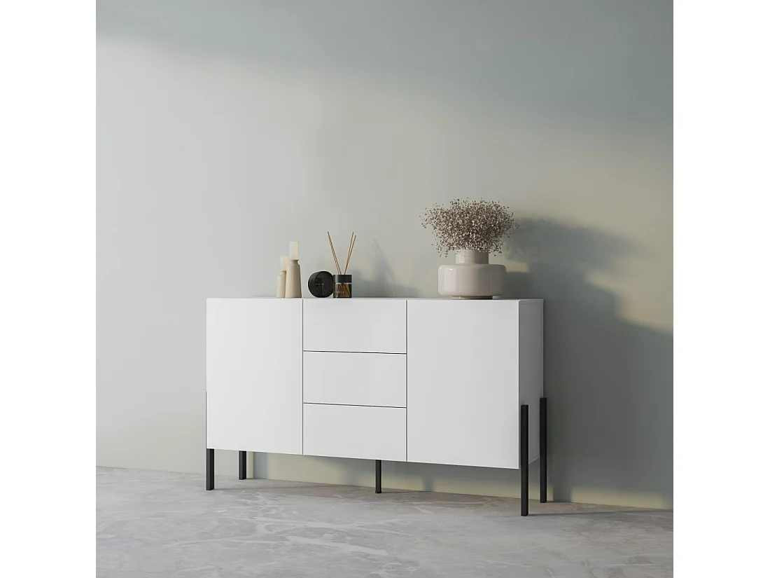 Buffet diseño colección SALMA - 2 puertas & 3 cajones – Blanco super mate & negro mate