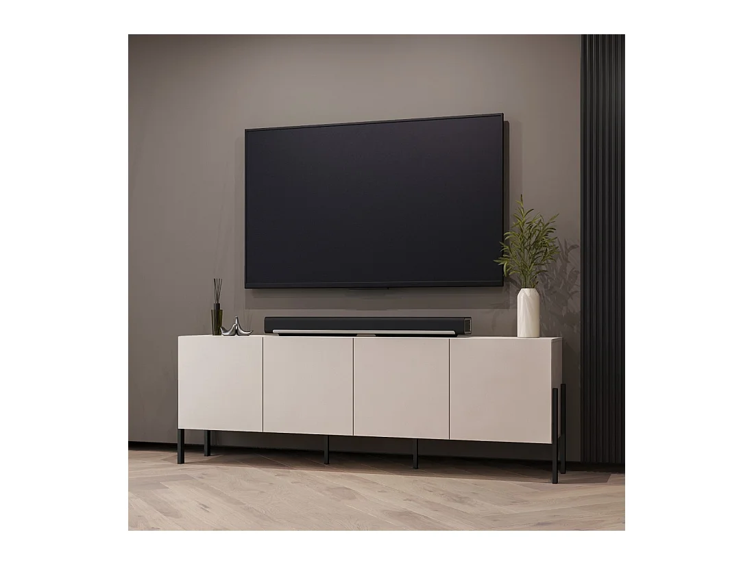 Buffet SALMA 4 puertas Push-to-Open – beige & negro mate, 204×70×40 cm