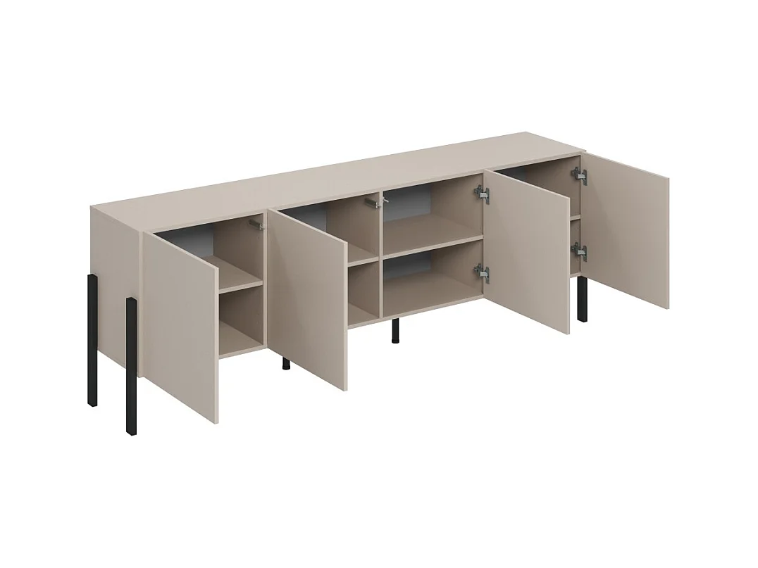 Buffet SALMA 4 puertas Push-to-Open – beige & negro mate, 204×70×40 cm