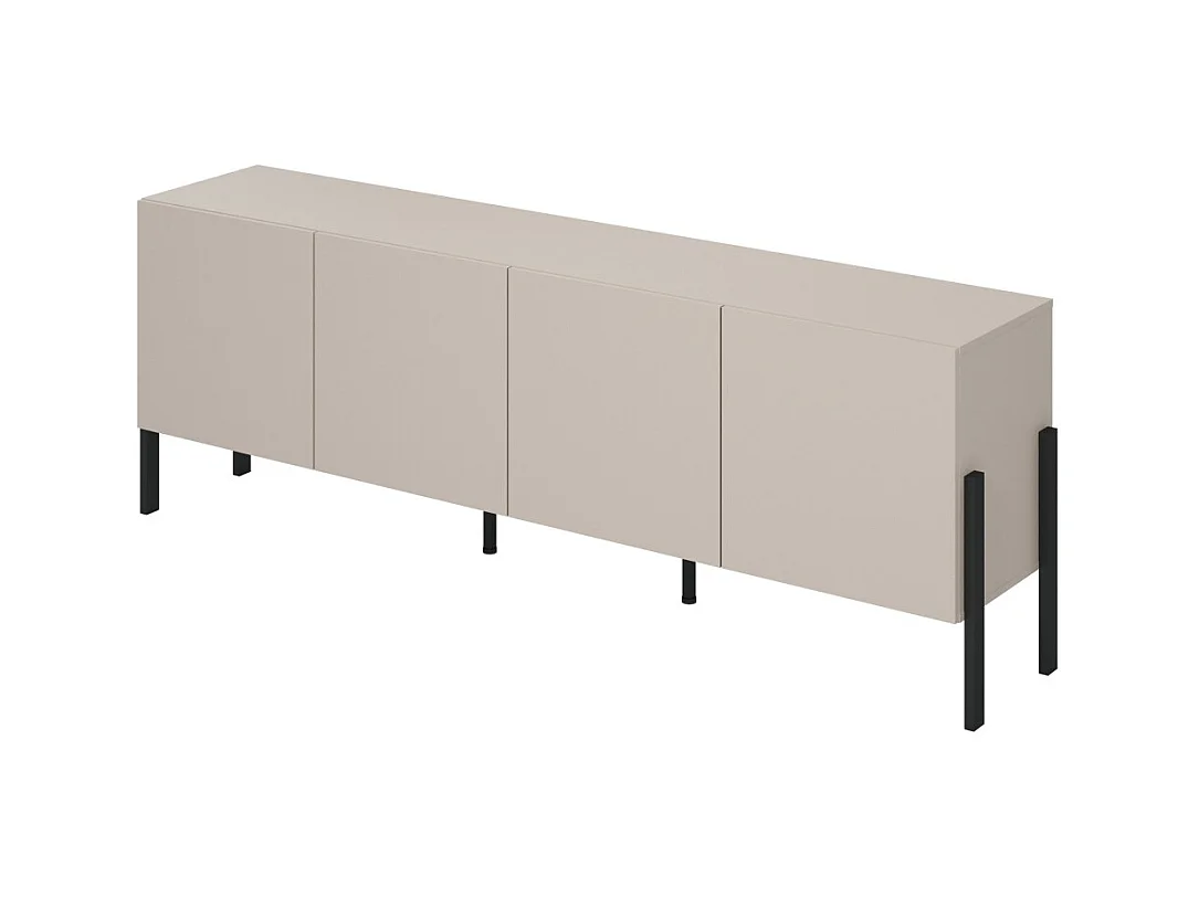 Buffet SALMA 4 portes Push-to-Open – beige & noir mat, 204×70×40 cm