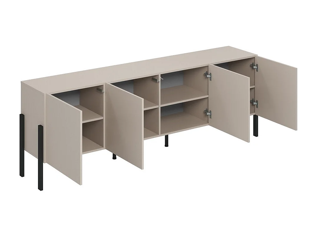 Buffet SALMA 4 puertas Push-to-Open – beige & negro mate, 204×70×40 cm