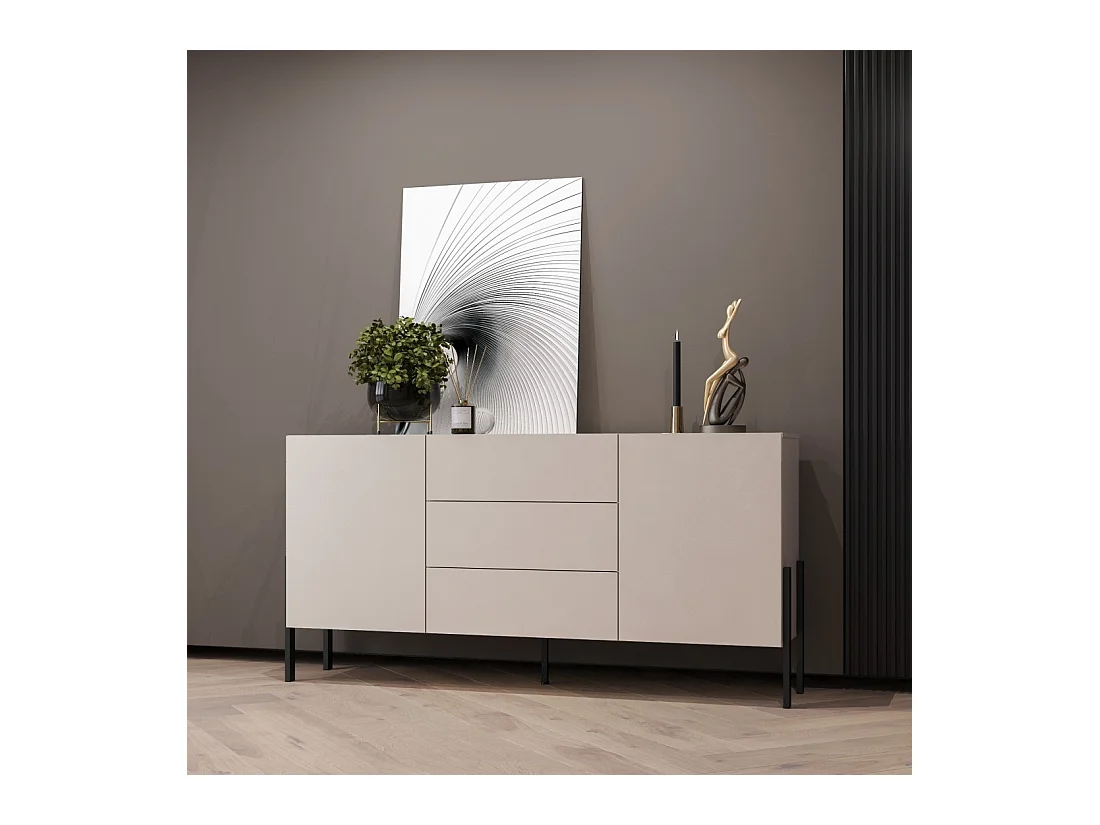 Buffet SALMA 2 portas & 3 gavetas Push-to-Open – bege & preto fosco, 184×90×40 cm