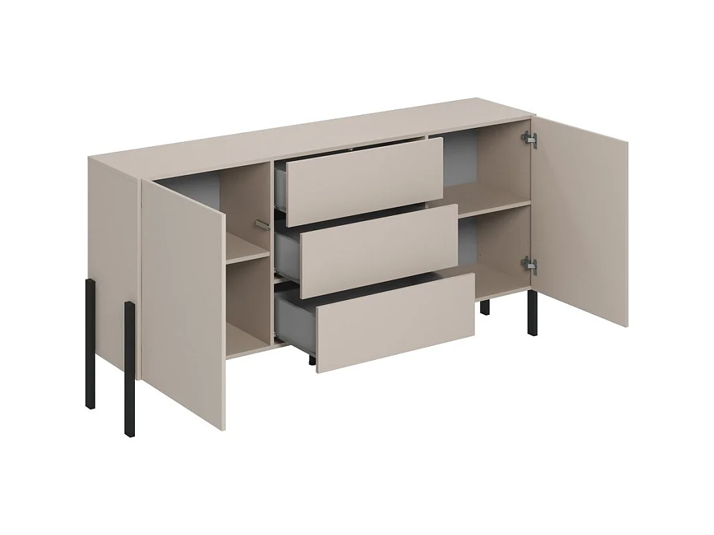 Buffet SALMA 2 portas & 3 gavetas Push-to-Open – bege & preto fosco, 184×90×40 cm