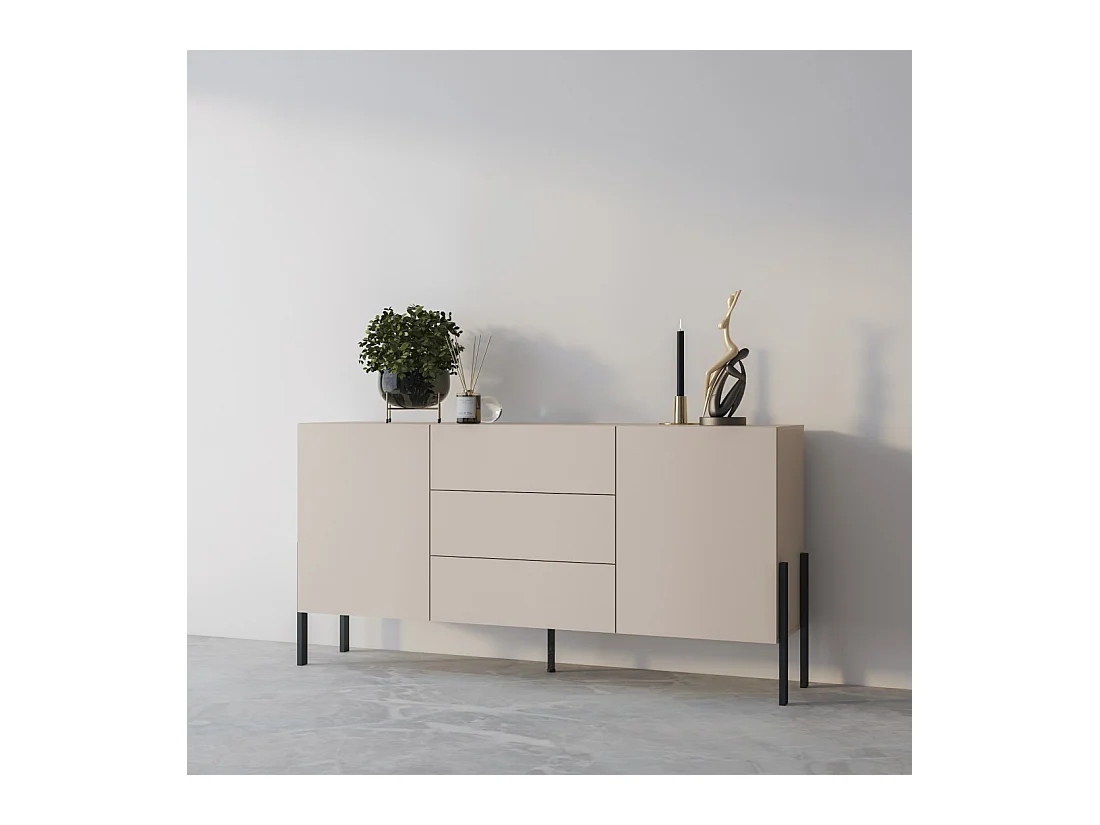 Buffet SALMA 2 portas & 3 gavetas Push-to-Open – bege & preto fosco, 184×90×40 cm