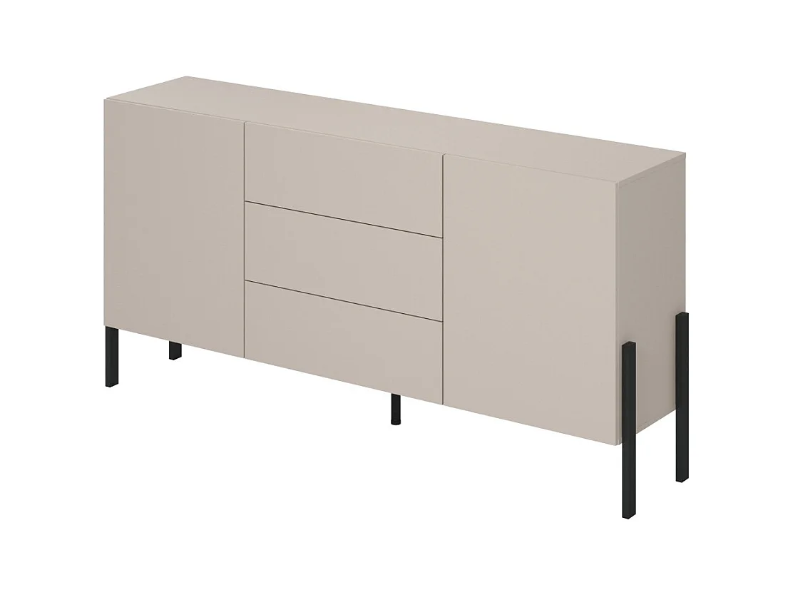 Buffet SALMA 2 puertas & 3 cajones Push-to-Open – beige & negro mate, 184×90×40 cm