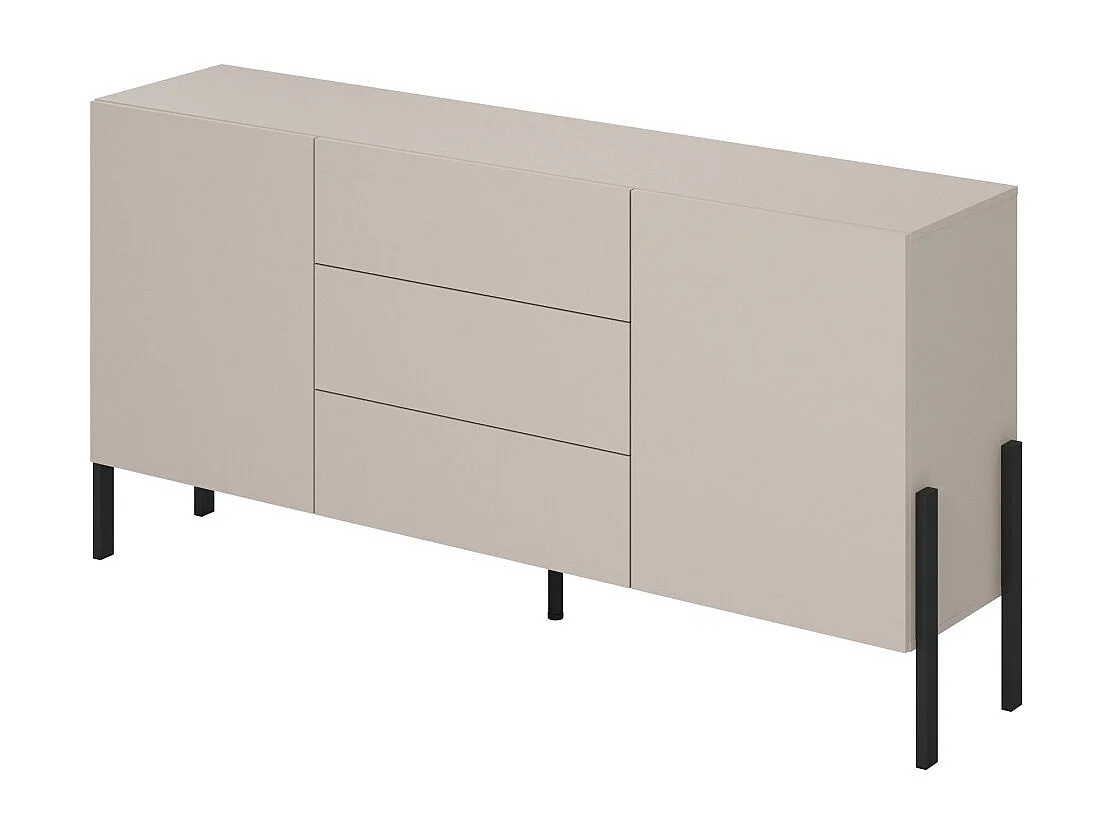 Buffet SALMA 2 portes & 3 tiroirs Push-to-Open – beige & noir mat, 184×90×40 cm