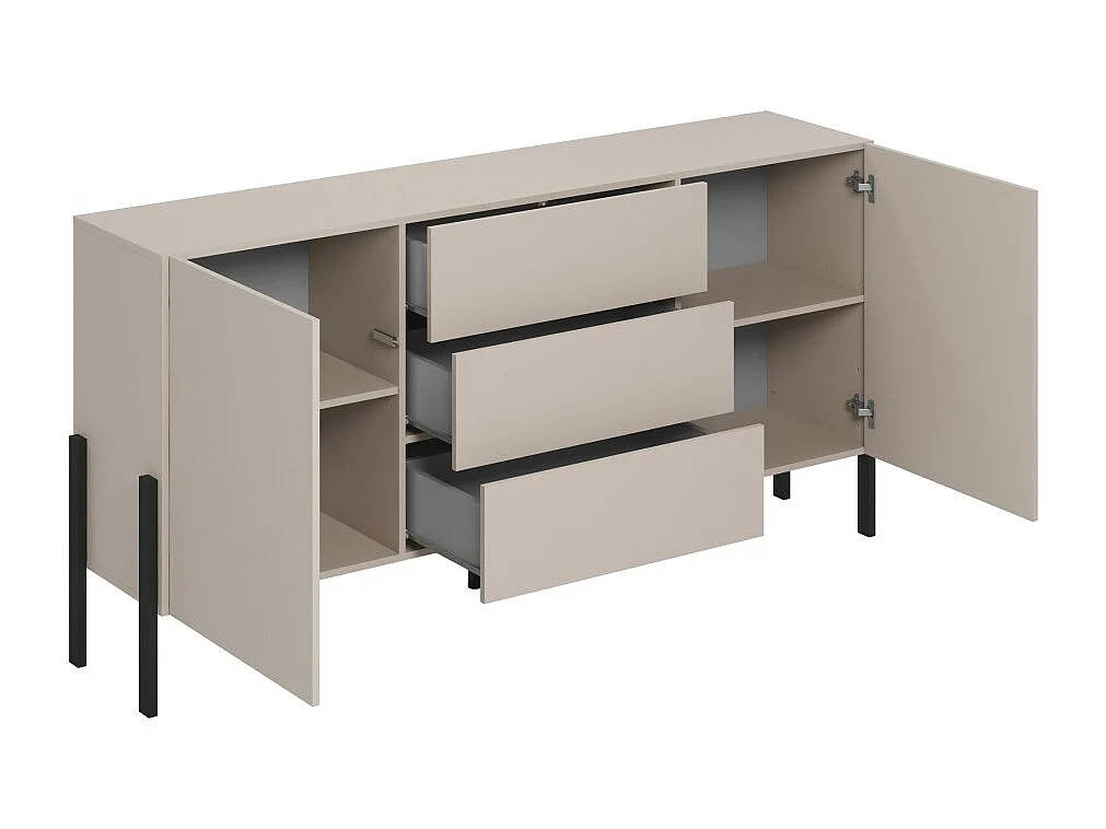 Buffet SALMA 2 portes & 3 tiroirs Push-to-Open – beige & noir mat, 184×90×40 cm