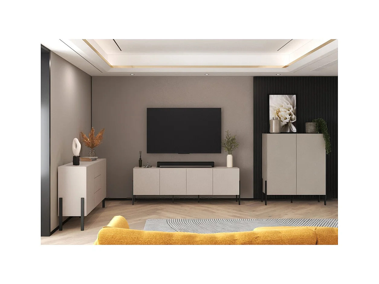 Armario SALMA 2 puertas push-to-open – beige & negro mate, 114×135×40 cm