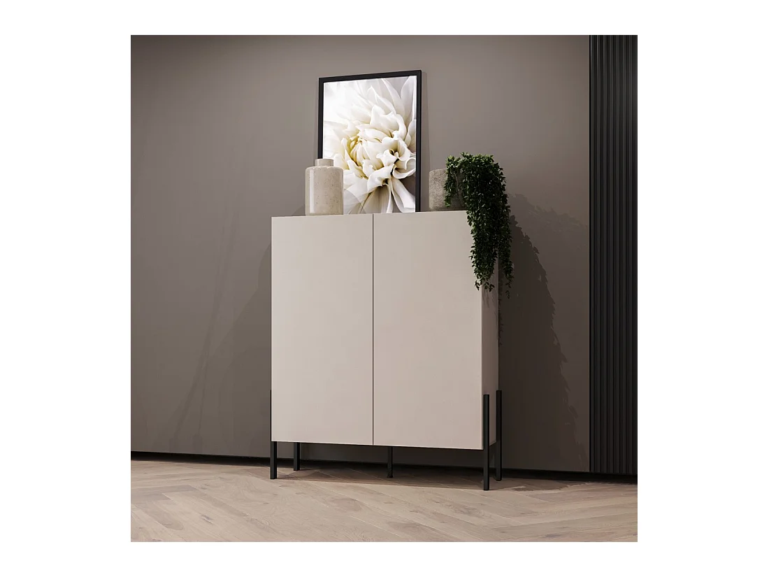 Armario SALMA 2 puertas push-to-open – beige & negro mate, 114×135×40 cm