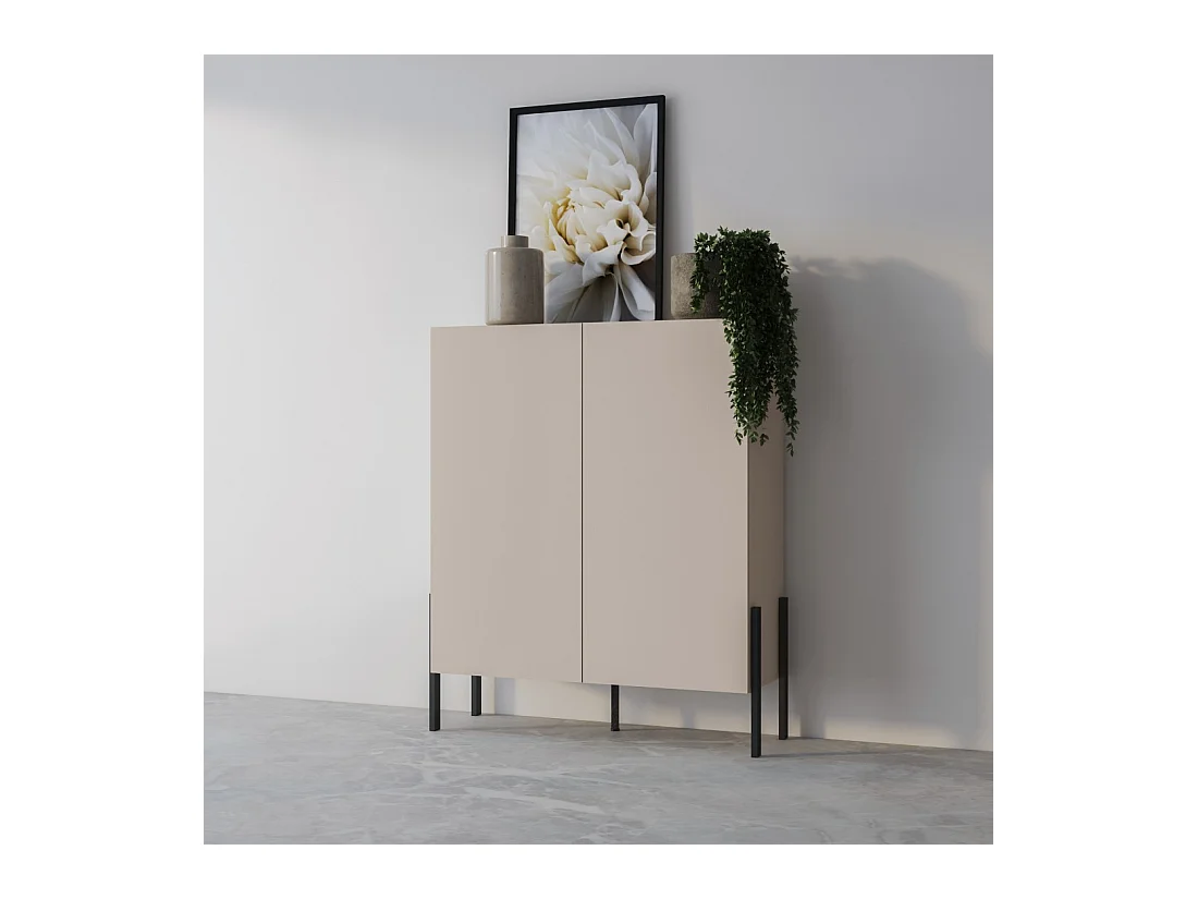 Armario SALMA 2 puertas push-to-open – beige & negro mate, 114×135×40 cm