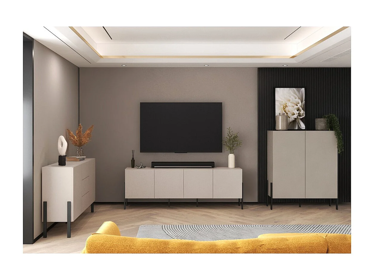 Armario SALMA 2 puertas push-to-open – beige & negro mate, 114×135×40 cm