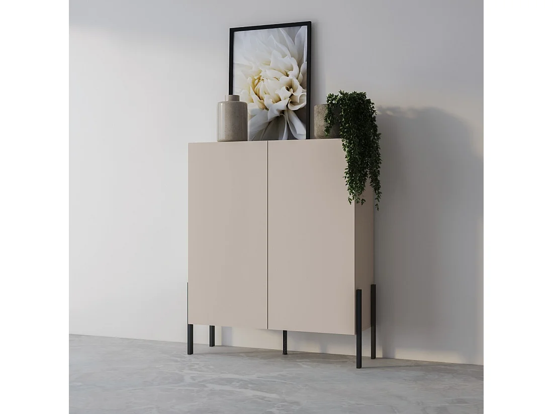 Armario SALMA 2 puertas push-to-open – beige & negro mate, 114×135×40 cm