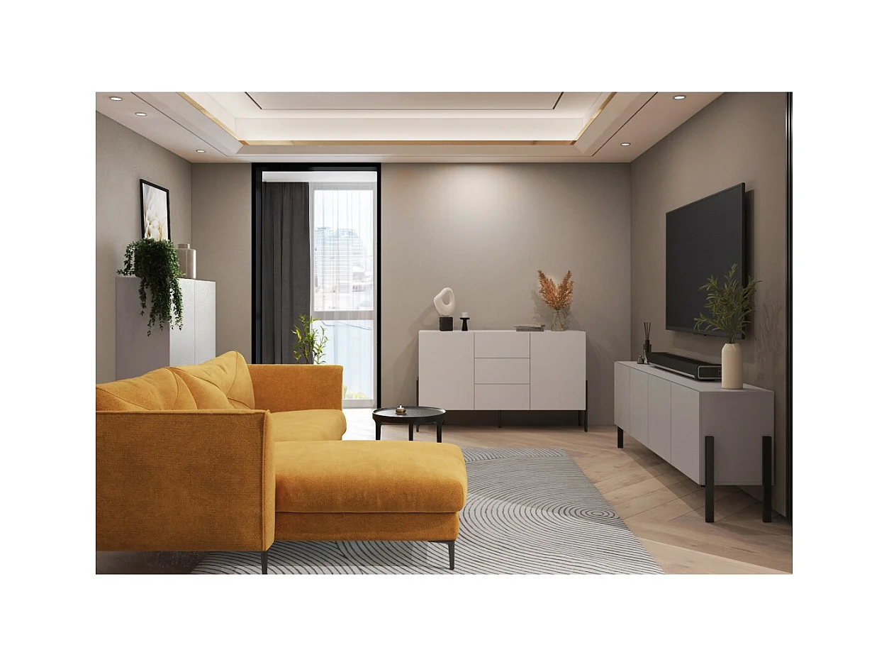 Pack salón completo colección SALMA – aparador XL 4 puertas, armario & aparador beige & negro mate