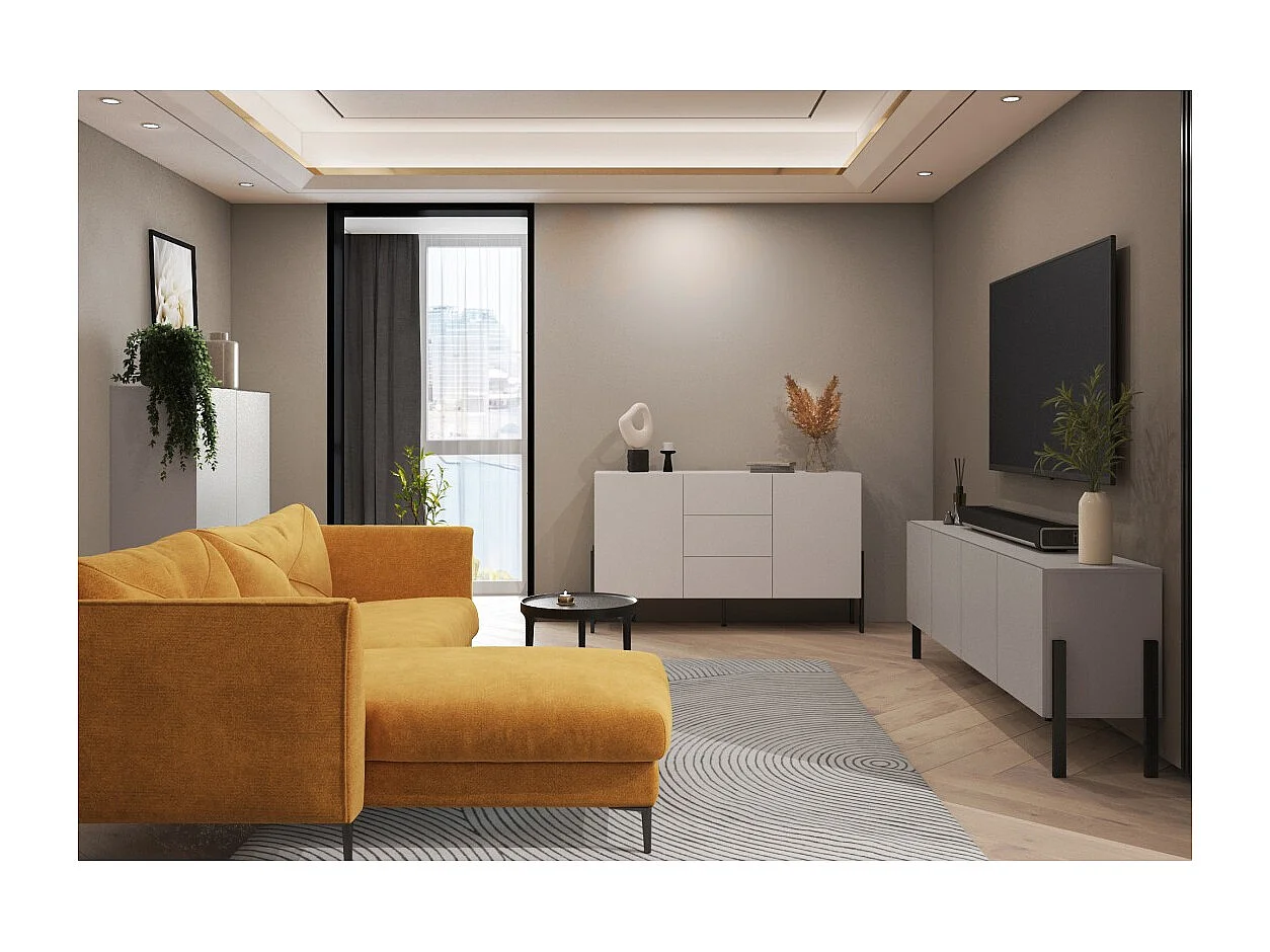 Pack salon complet collection SALMA – buffet XL 4 portes, armoire & buffet beige & noir mat