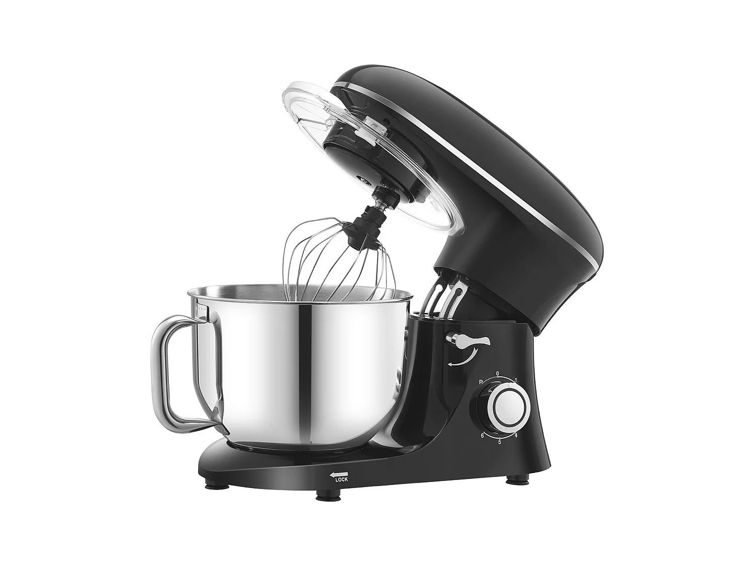 Staande Mixer SucceBuy, Elektrische Mixer van 5.68L en 1400 W met RVS Kom, Haak, Garde, Mixer, Schraper, Zwart