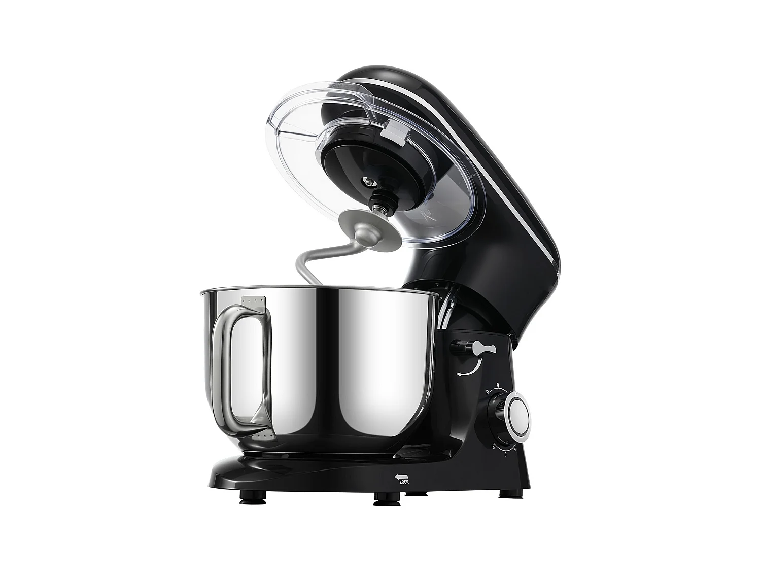 Staande Mixer SucceBuy, Elektrische Mixer van 5.68L en 1400 W met RVS Kom, Haak, Garde, Mixer, Schraper, Zwart