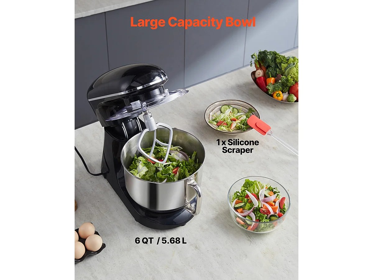 Batteur Électrique de 5.68L et 1400 W avec Batteur à 6 Vitesses, Mélangeur à pâte, Mélangeur alimentaire  Batteur sur Socle SucceBuy,